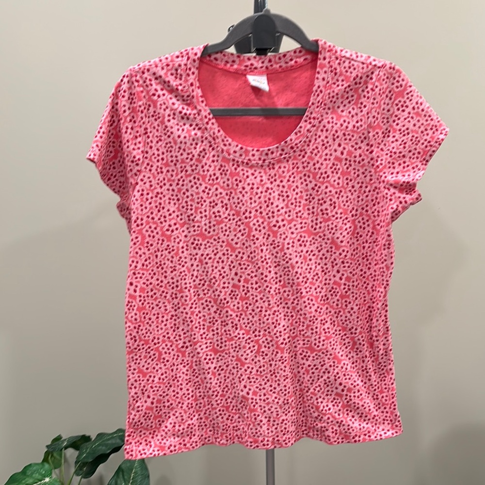 iCantoo Cotton Cap Sleeve Scoop Neck Tee in Pink Floral Pattern